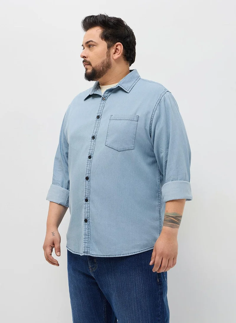 أوربانو فاشن Urbano Plus Men's Ice Blue Regular Fit Full Sleeve Solid Denim Shirt